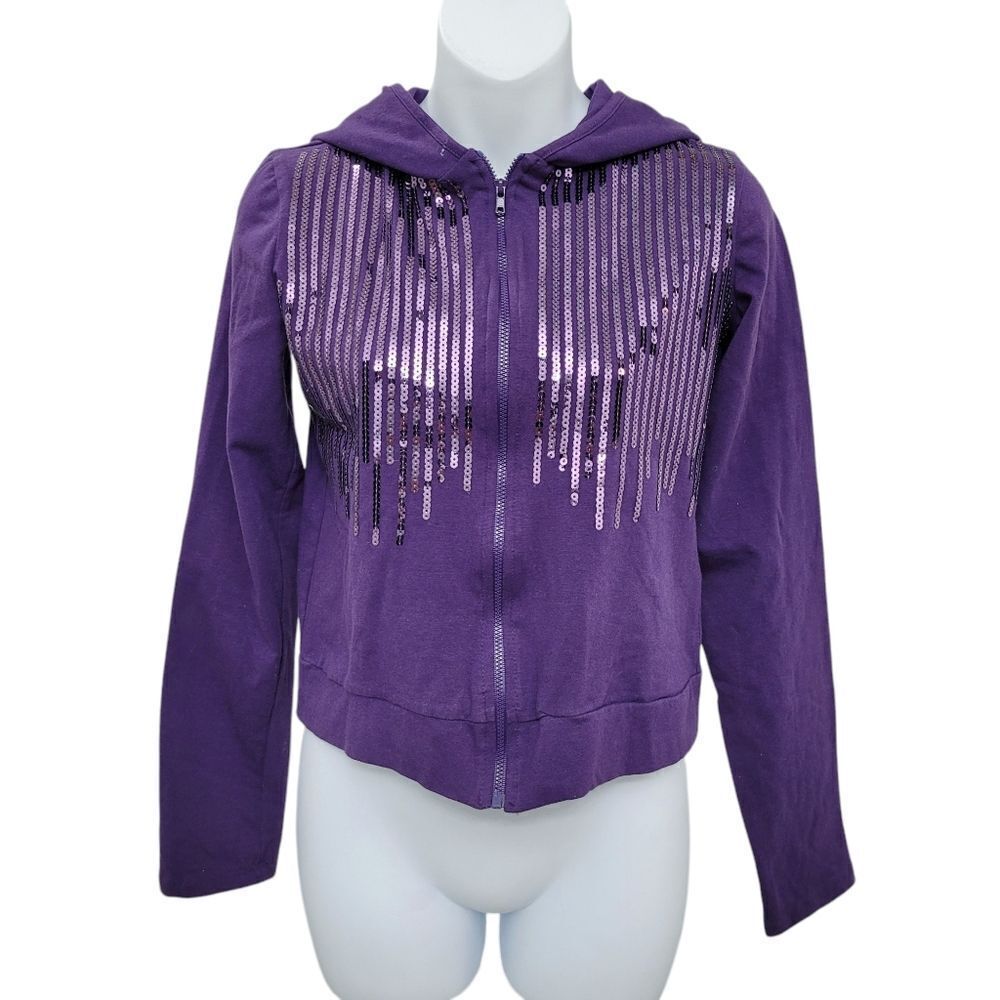 2/$20 Urban Behavior Shinny Purple Zipper Up Hoodie Jacket Size: Large